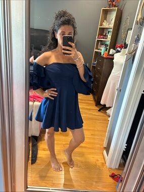 Amanda Uprichard Navy Blue Off-Shoulder Mini Dress